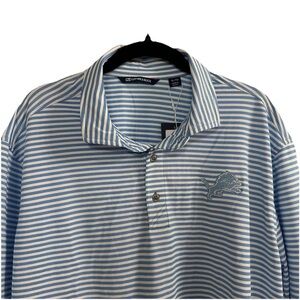 Detroit Lions Polo Cutter & Buck XL Blue White Stripe NFL Golf Shirt NWT